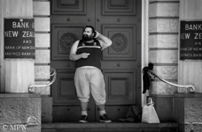 Queen Street Auckland city, black and white photo by Mike Wheelton